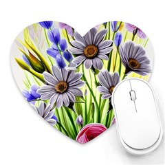 Expressive Watercolor Flowers Botanical Foliage Heart Mousepad by GardenOfOphir