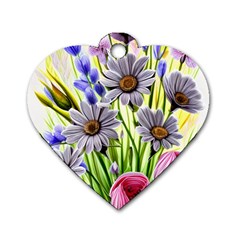 Expressive Watercolor Flowers Botanical Foliage Dog Tag Heart (two Sides) by GardenOfOphir