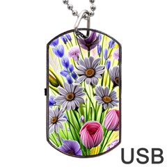 Expressive Watercolor Flowers Botanical Foliage Dog Tag Usb Flash (one Side) by GardenOfOphir