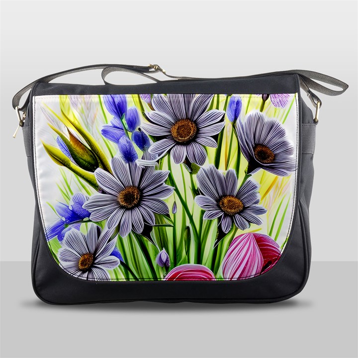 Expressive Watercolor Flowers Botanical Foliage Messenger Bag