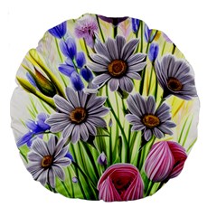 Expressive Watercolor Flowers Botanical Foliage Large 18  Premium Round Cushions