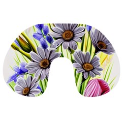 Expressive Watercolor Flowers Botanical Foliage Travel Neck Pillow by GardenOfOphir