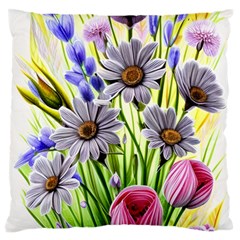 Expressive Watercolor Flowers Botanical Foliage Large Premium Plush Fleece Cushion Case (one Side) by GardenOfOphir