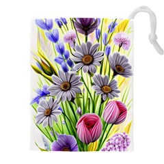 Expressive Watercolor Flowers Botanical Foliage Drawstring Pouch (4xl) by GardenOfOphir