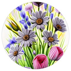 Expressive Watercolor Flowers Botanical Foliage Round Trivet by GardenOfOphir