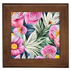 Delightful Watercolor Flowers And Foliage Framed Tile by GardenOfOphir