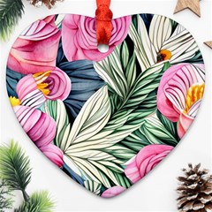 Delightful Watercolor Flowers And Foliage Ornament (heart) by GardenOfOphir