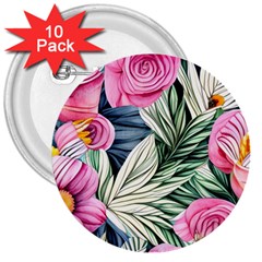 Delightful Watercolor Flowers And Foliage 3  Buttons (10 Pack)  by GardenOfOphir