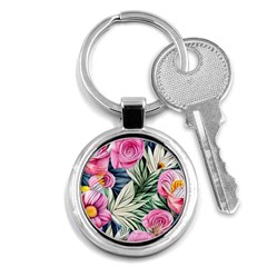 Delightful Watercolor Flowers And Foliage Key Chain (round) by GardenOfOphir