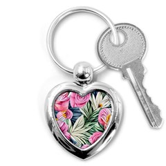 Delightful Watercolor Flowers And Foliage Key Chain (heart) by GardenOfOphir