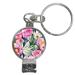 Delightful Watercolor Flowers And Foliage Nail Clippers Key Chain by GardenOfOphir