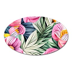 Delightful Watercolor Flowers And Foliage Oval Magnet by GardenOfOphir