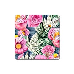 Delightful Watercolor Flowers And Foliage Square Magnet by GardenOfOphir