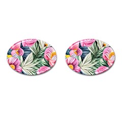 Delightful Watercolor Flowers And Foliage Cufflinks (oval)