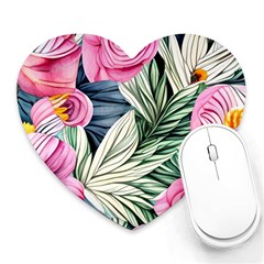 Delightful Watercolor Flowers And Foliage Heart Mousepad by GardenOfOphir