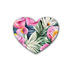 Delightful Watercolor Flowers And Foliage Rubber Heart Coaster (4 Pack) by GardenOfOphir