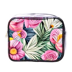 Delightful Watercolor Flowers And Foliage Mini Toiletries Bag (one Side) by GardenOfOphir