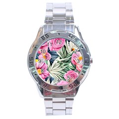 Delightful Watercolor Flowers And Foliage Stainless Steel Analogue Watch by GardenOfOphir