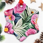 Delightful Watercolor Flowers And Foliage Snowflake Ornament (Two Sides) Front