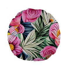 Delightful Watercolor Flowers And Foliage Standard 15  Premium Round Cushions by GardenOfOphir