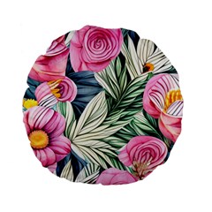 Delightful Watercolor Flowers And Foliage Standard 15  Premium Flano Round Cushions by GardenOfOphir