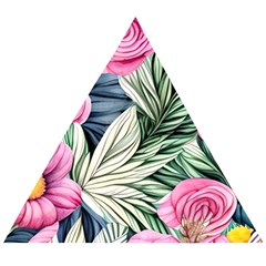 Delightful Watercolor Flowers And Foliage Wooden Puzzle Triangle by GardenOfOphir