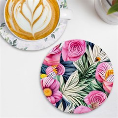 Delightful Watercolor Flowers And Foliage Uv Print Round Tile Coaster by GardenOfOphir