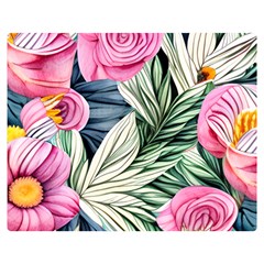 Delightful Watercolor Flowers And Foliage One Side Premium Plush Fleece Blanket (medium)