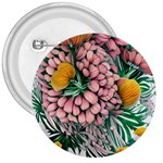 Coral Watercolor Flowers Botanical Foliage 3  Buttons Front