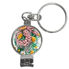 Coral Watercolor Flowers Botanical Foliage Nail Clippers Key Chain