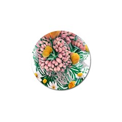 Coral Watercolor Flowers Botanical Foliage Golf Ball Marker (4 Pack) by GardenOfOphir