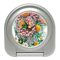 Coral Watercolor Flowers Botanical Foliage Travel Alarm Clock by GardenOfOphir