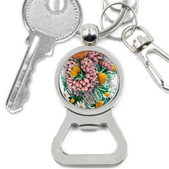 Coral Watercolor Flowers Botanical Foliage Bottle Opener Key Chain by GardenOfOphir