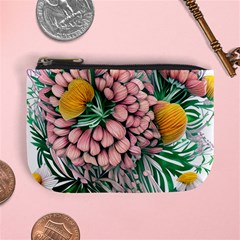 Coral Watercolor Flowers Botanical Foliage Mini Coin Purse by GardenOfOphir