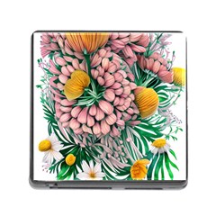 Coral Watercolor Flowers Botanical Foliage Memory Card Reader (square 5 Slot) by GardenOfOphir