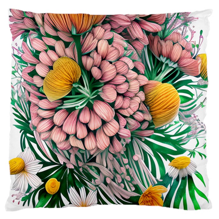 Coral Watercolor Flowers Botanical Foliage Large Cushion Case (One Side)