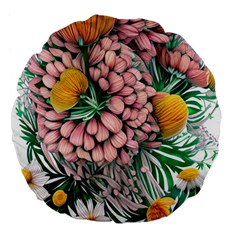 Coral Watercolor Flowers Botanical Foliage Large 18  Premium Round Cushions