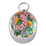 Coral Watercolor Flowers Botanical Foliage Mini Silver Compasses Front