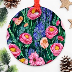 Cute Watercolor Flowers And Foliage Ornament (round) by GardenOfOphir