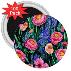 Cute Watercolor Flowers And Foliage 3  Magnets (100 Pack) by GardenOfOphir