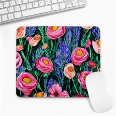 Cute Watercolor Flowers And Foliage Large Mousepad by GardenOfOphir