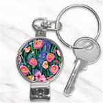 Cute Watercolor Flowers And Foliage Nail Clippers Key Chain Front