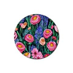 Cute Watercolor Flowers And Foliage Rubber Round Coaster (4 Pack) by GardenOfOphir