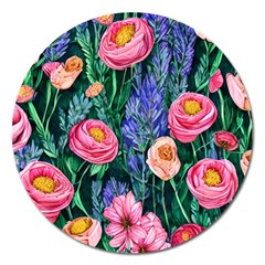 Cute Watercolor Flowers And Foliage Magnet 5  (round) by GardenOfOphir