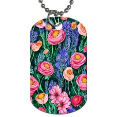 Cute Watercolor Flowers And Foliage Dog Tag (one Side) by GardenOfOphir