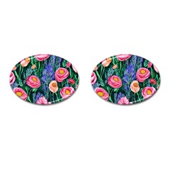 Cute Watercolor Flowers And Foliage Cufflinks (oval)