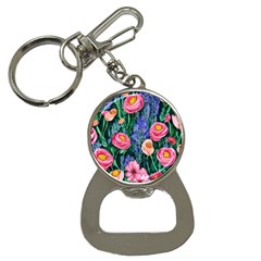 Cute Watercolor Flowers And Foliage Bottle Opener Key Chain by GardenOfOphir