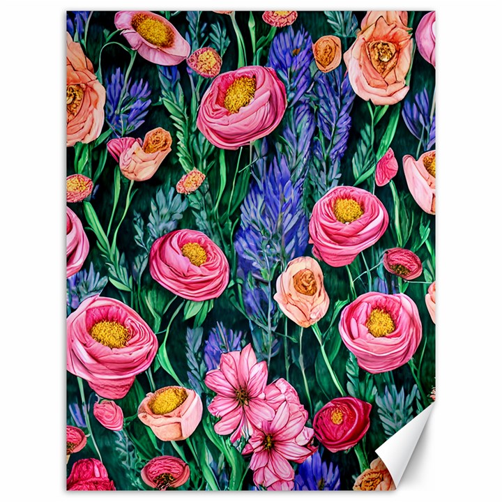 Cute Watercolor Flowers And Foliage Canvas 12  x 16 