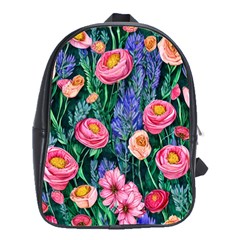 Cute Watercolor Flowers And Foliage School Bag (large) by GardenOfOphir