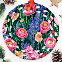 Cute Watercolor Flowers And Foliage Ornament (round Filigree)